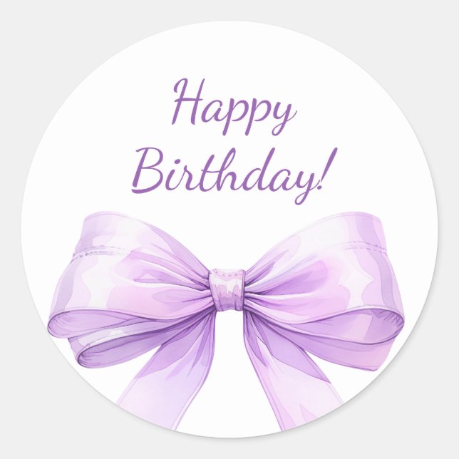 Adesivo Redondo Happy Birthday Bow Lavender elegant (Frente)