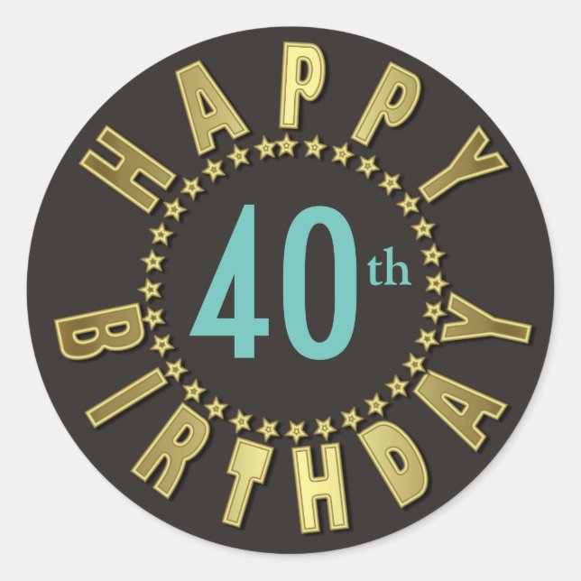 Adesivo Redondo Happy Birthday Circle of Stars Dourado ID527 (Frente)