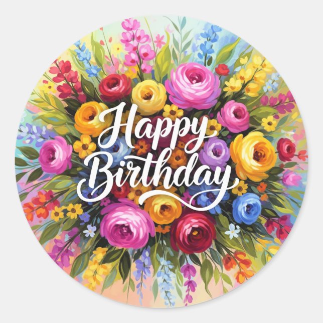 Adesivo Redondo Happy Birthday Greetings (Frente)