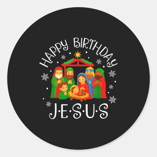 Adesivo Redondo Happy Birthday Jesus Christmas Pajamas Xmas Squad  (Frente)