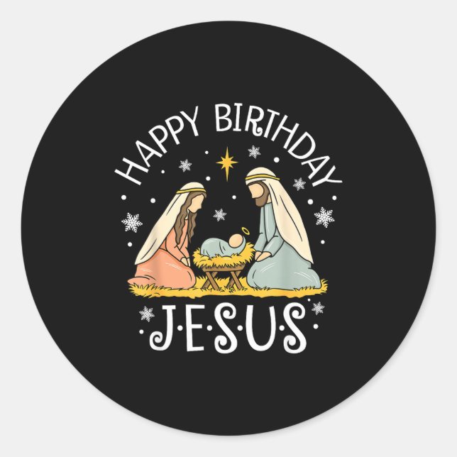 Adesivo Redondo Happy Birthday Jesus Ugly Christmas Sweater Christ (Frente)