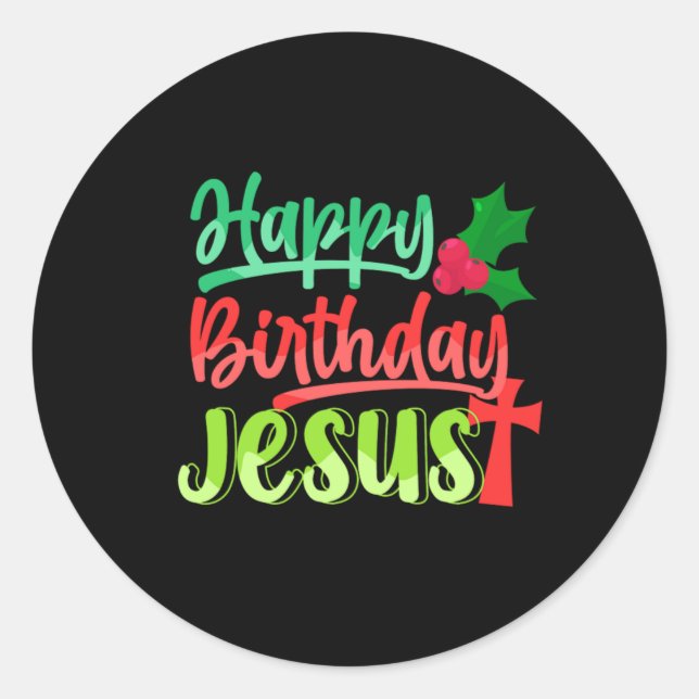 Adesivo Redondo Happy Birthday Jesus Xmas Merry Christmas Gift (Frente)