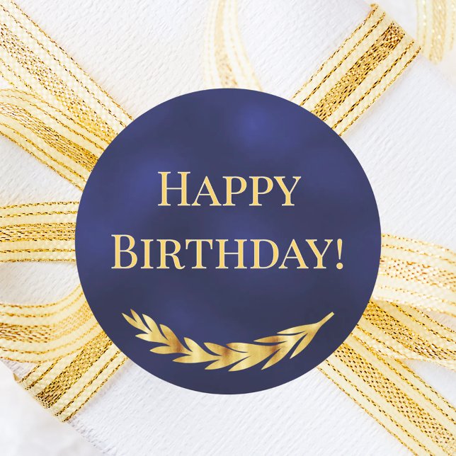 Adesivo Redondo Happy Birthday navy blue gold decor (Criador carregado)