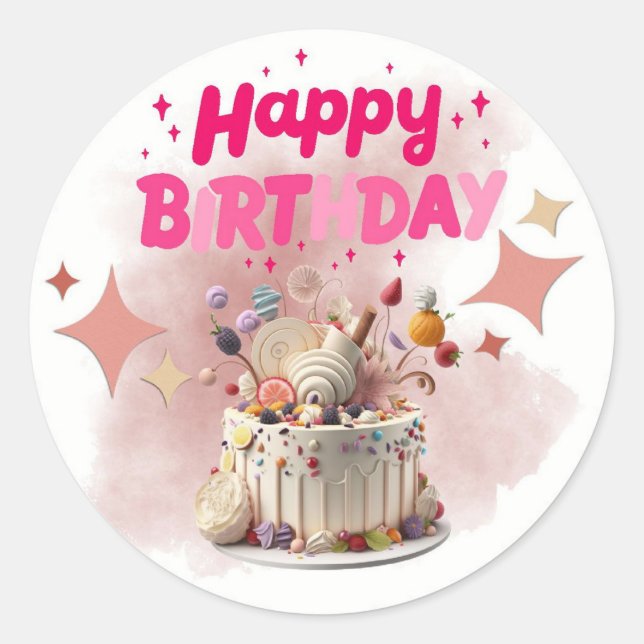 Adesivo Redondo Happy Birthday Pegatina/ Stickers (Frente)