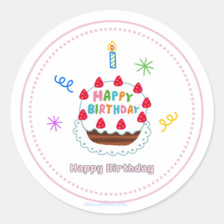 Adesivo Redondo happy birthday sticker cute cake ballons party 