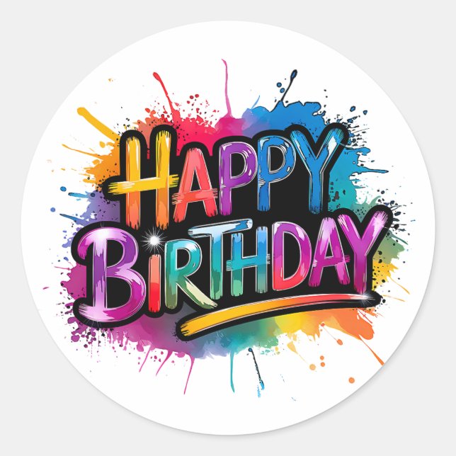 Adesivo Redondo Happy Birthday Sticker Design (Frente)