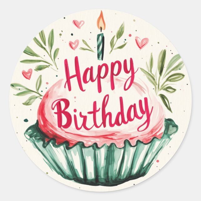 Adesivo Redondo Happy Birthday Sticker - Typ Muffin (Frente)