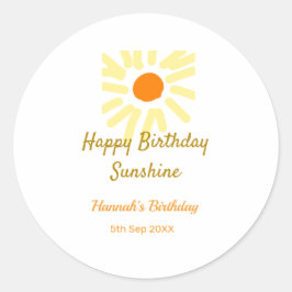 Adesivo Redondo Happy birthday sunshine yellow orange birthday boh