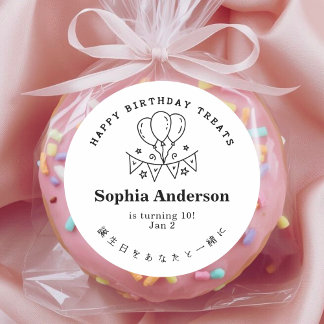 Adesivo Redondo Happy Birthday Treat Balloon Garland Minimalist