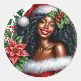 Adesivo Redondo Happy Black Woman Christmas