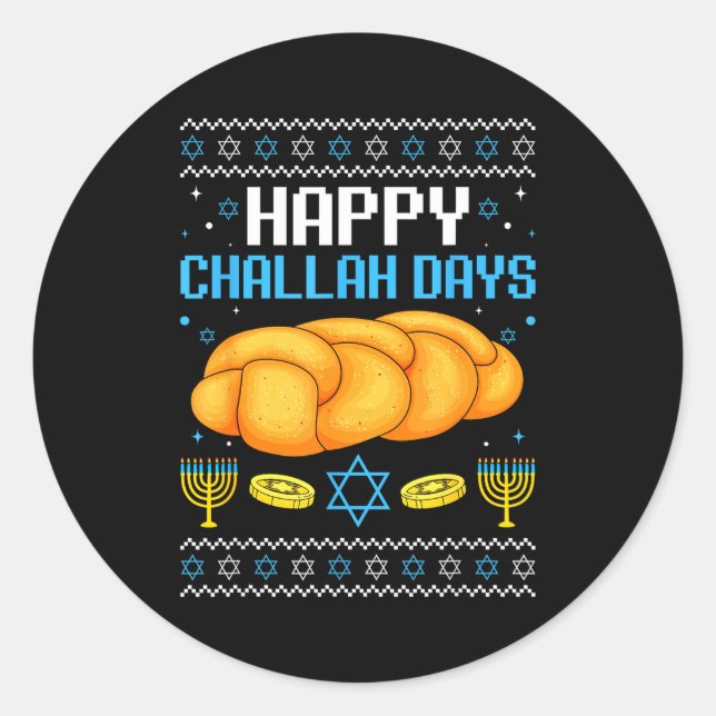 Adesivo Redondo Happy Challah Days Ugly Christmas Hanukkah  (Frente)