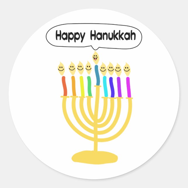 Adesivo Redondo Happy Channukah Menora / Chanukia (Frente)