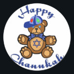 Adesivo Redondo Happy Chanukah Teddy Bear<br><div class="desc">Um urso de pelúcia bonito com uma estrela judaica no seu peito deseja a todos um Feliz Chanukah.</div>