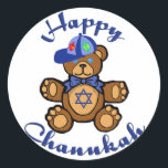 Adesivo Redondo Happy Chanukah Teddy Bear<br><div class="desc">Um urso de pelúcia bonito com uma estrela judaica no seu peito deseja a todos um Feliz Chanukah.</div>