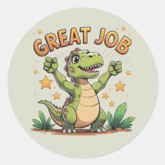 Adesivo Redondo Happy Cheering Dinosaur Sticker | Great Job!