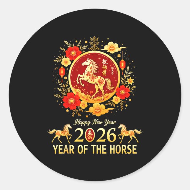 Adesivo Redondo Happy Chinese New Year 2026 Lunar Year Of The Hors (Frente)