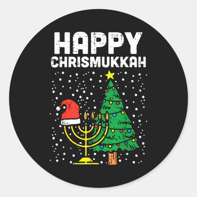 Adesivo Redondo Happy Christmukkah Jewish Christmas Hanukkah Chanu (Frente)
