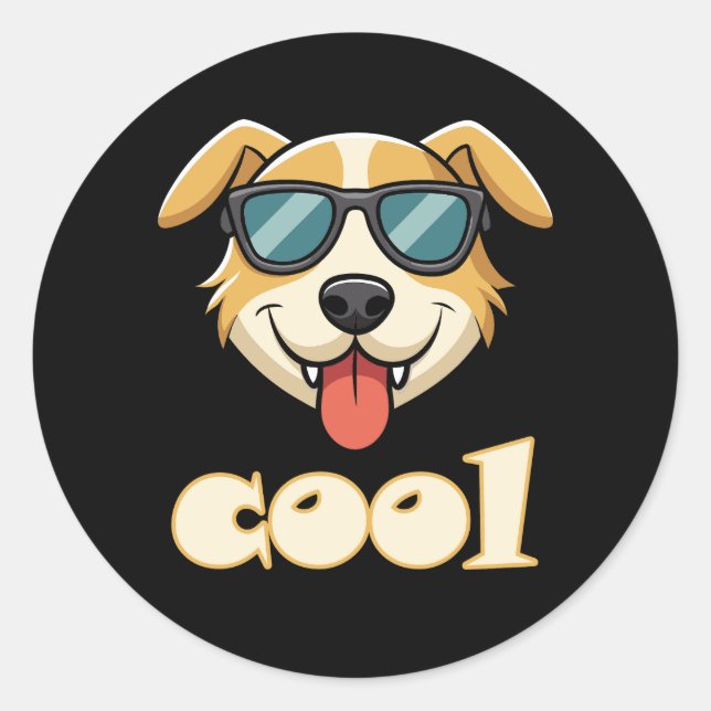 Adesivo Redondo Happy - Cool Cartoon Dog (Frente)