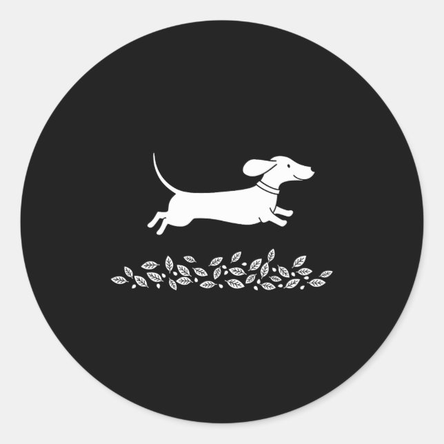 Adesivo Redondo Happy Dachshund With Autumn Leaves For Pet Lovers  (Frente)