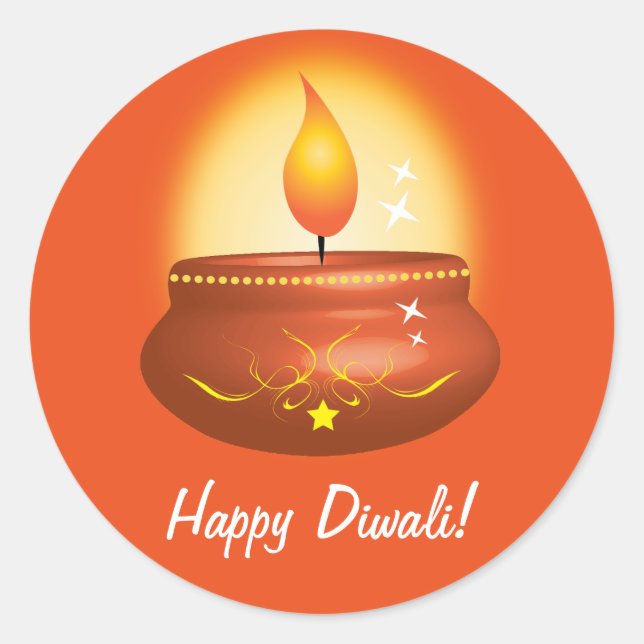 Adesivo Redondo Happy Diwali com Lanterna (Frente)