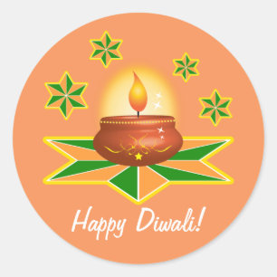 Adesivo Redondo Happy Diwali com Lanterna