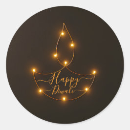 Adesivo Redondo Happy Diwali Gloss Diya Light Art