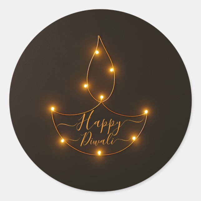 Adesivo Redondo Happy Diwali Gloss Diya Light Art (Frente)