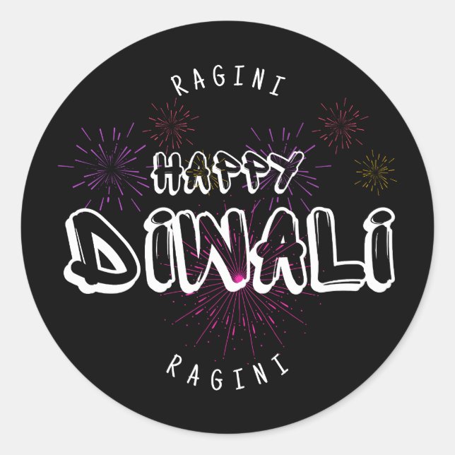 Adesivo Redondo Happy Diwali - personalizável e personalizado (Frente)