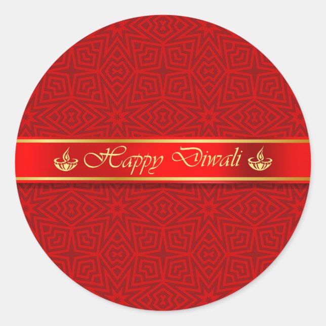 Adesivo Redondo Happy Diwali Silky Ribbon Design (Frente)