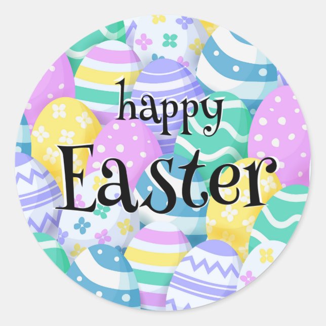 Adesivo Redondo Happy Easter Colorful Eggs Background (Frente)