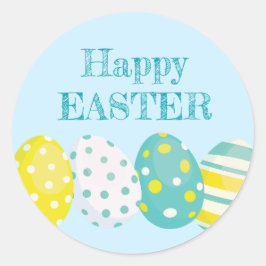 Adesivo Redondo Happy Easter Colorful Eggs Blue Background