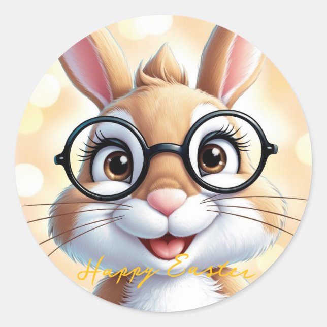 Adesivo Redondo Happy Easter cute Bunny  (Frente)