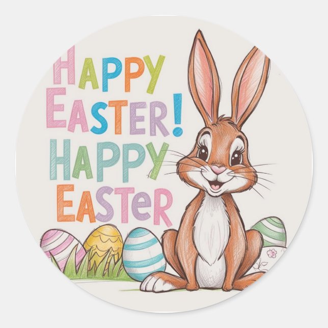 Adesivo Redondo Happy Easter cute Bunny personalized (Frente)