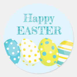 Adesivo Redondo Happy Easter Eggs Blue Background