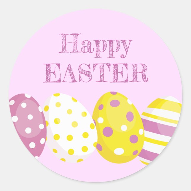 Adesivo Redondo Happy Easter Eggs Pink Background (Frente)