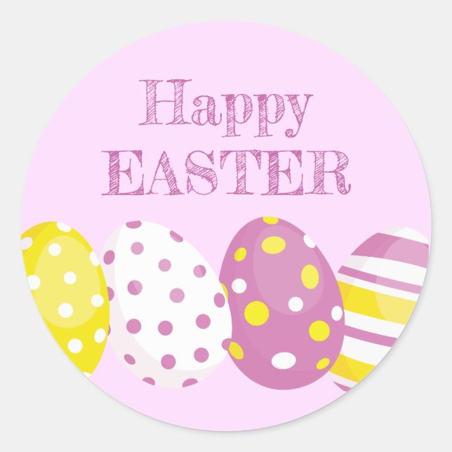 Adesivo Redondo Happy Easter Eggs Pink Background (Frente)