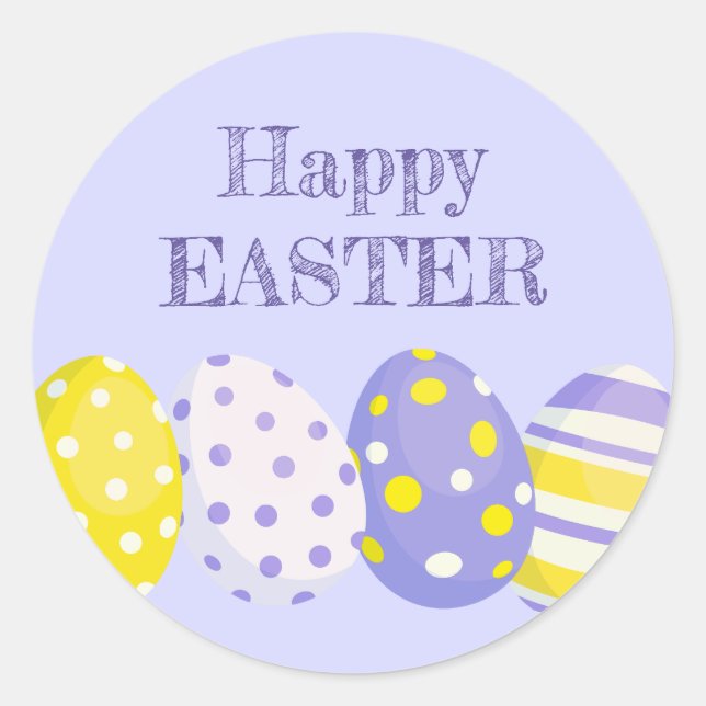 Adesivo Redondo Happy Easter Eggs Purple Background (Frente)
