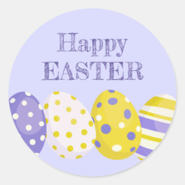 Adesivo Redondo Happy Easter Eggs Purple Background