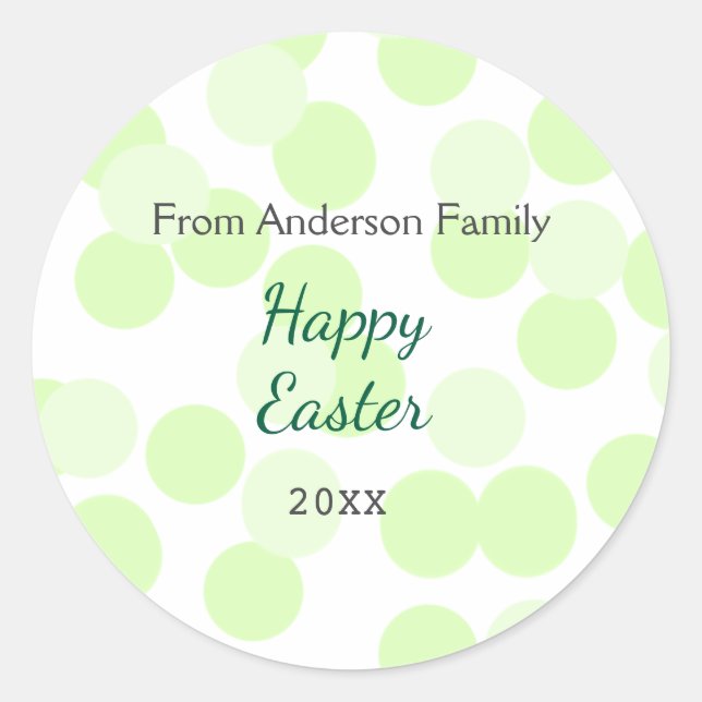 Adesivo Redondo Happy Easter gray green polka dots family name (Frente)