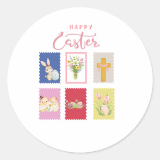 Adesivo Redondo Happy Easter Holiday Stamp