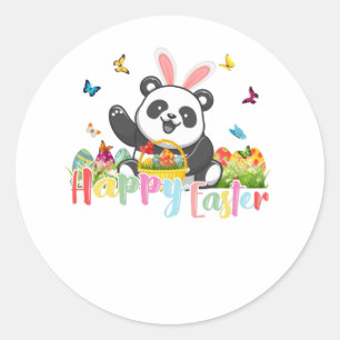 Adesivo Redondo Happy Easter Panda Bunny Eggs