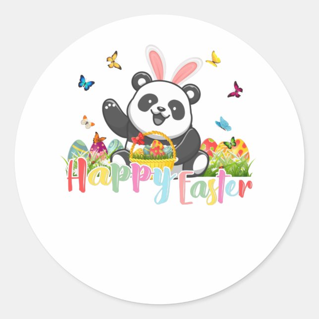 Adesivo Redondo Happy Easter Panda Bunny Eggs (Frente)