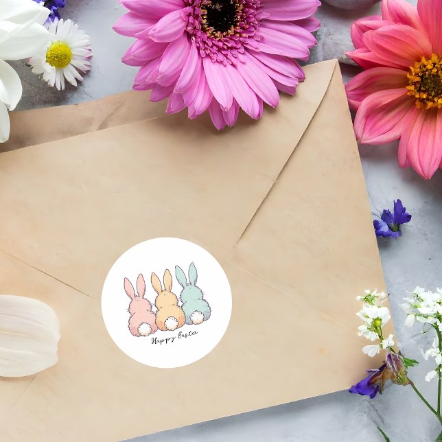 Adesivo Redondo Happy Easter Pastel Bunnies Custom Text  (Criador carregado)