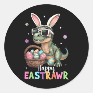 Adesivo Redondo Happy Eastrawawt Rex Easter Bunny Dinosaur Egs Bo