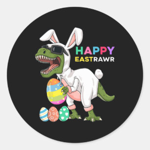 Adesivo Redondo Happy Eastrawawt Rex Easter Bunny Dinosaur Egs Bo
