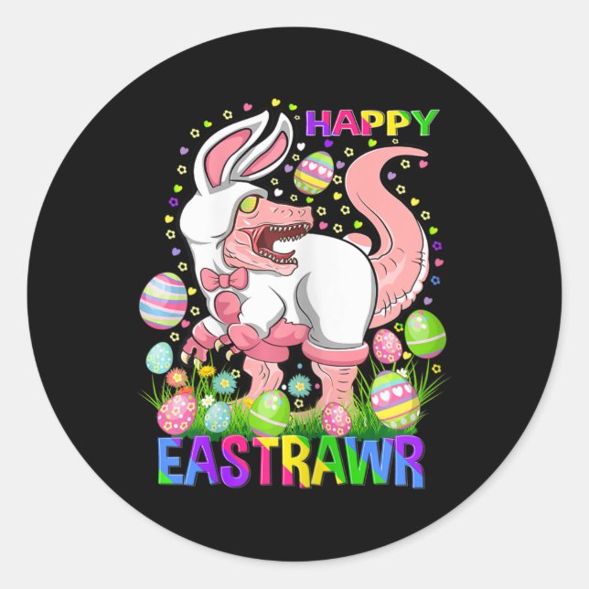 Adesivo Redondo Happy Eastrawr Funny T Rex Easter Day Dinosaur  (Frente)