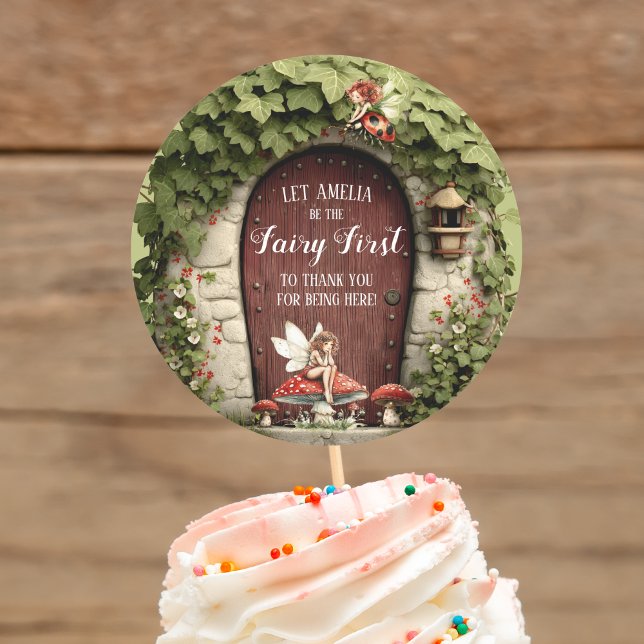Adesivo Redondo Happy Fairy First Birthday Thank You  (Happy Fairy First Birthday Thank You Sticker Can be used with a toothpick to make cupcake toppers)