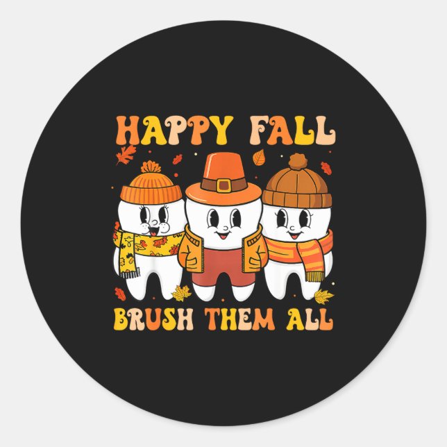 Adesivo Redondo Happy Fall Bruhem All Teeth Thanksgiving Dental De (Frente)