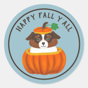 Adesivo Redondo Happy Fall Y Dog em Pumpkin Sticker