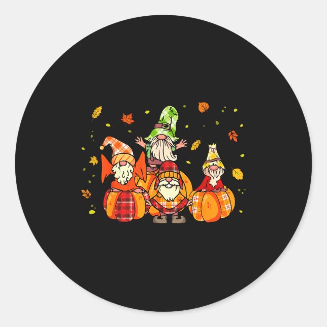 Adesivo Redondo Happy Fall Yall Shirt Buffalo Pumpkin Autumn Gnome (Frente)